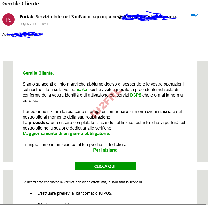 Phishing di un falso Intesa Sanpaolo
