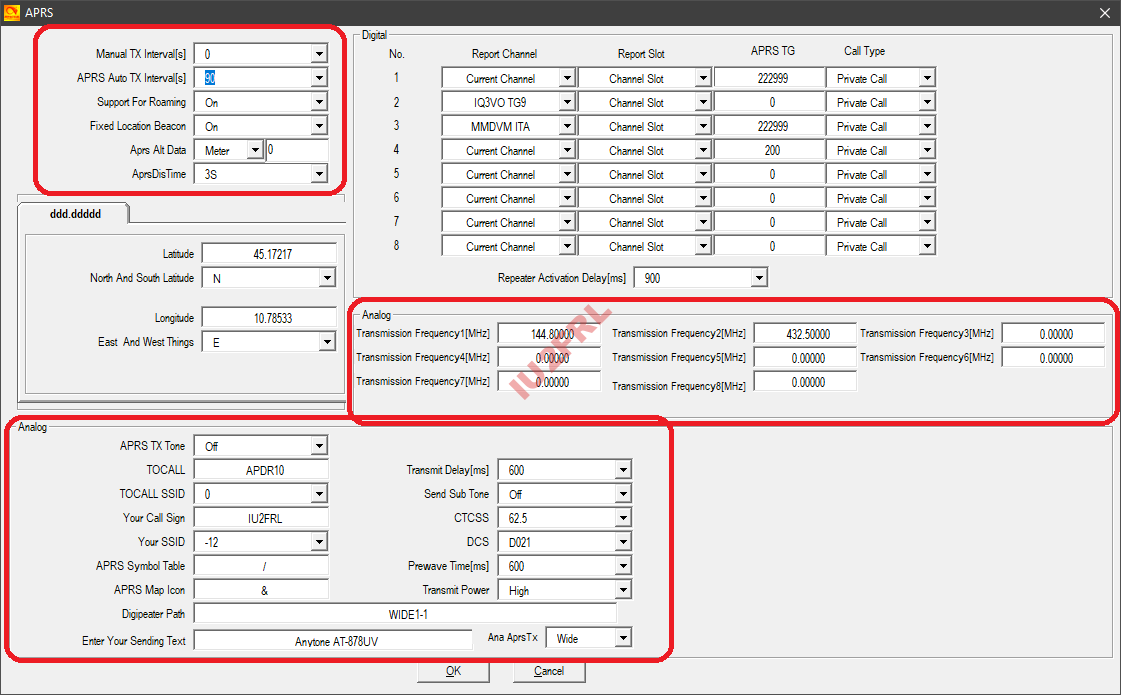 Configurazione APRS su Anytone 878